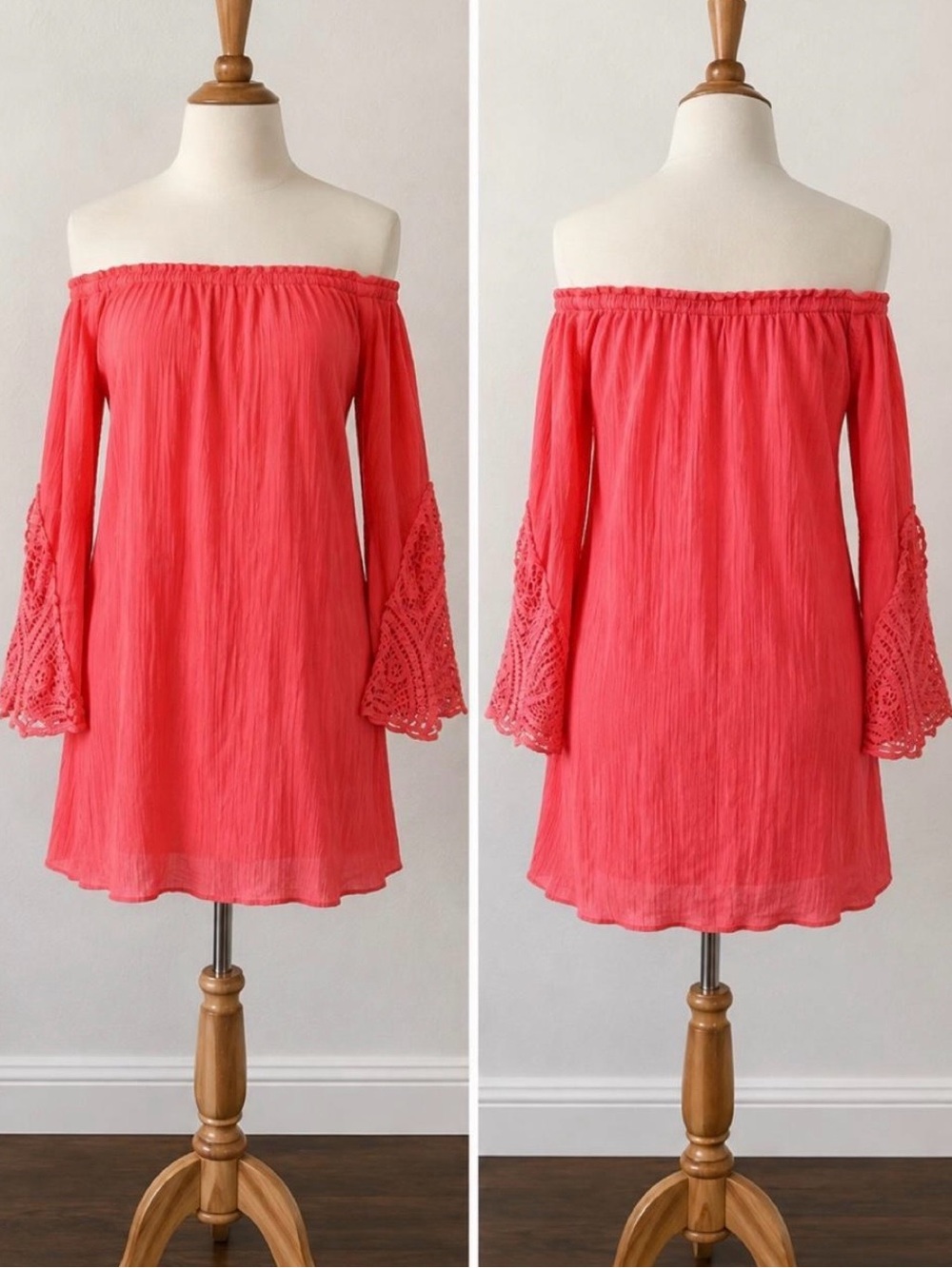 Wrangler Women’s Coral Off-Shoulder Bell Sleeve Tunic Top Size M 100% cotton